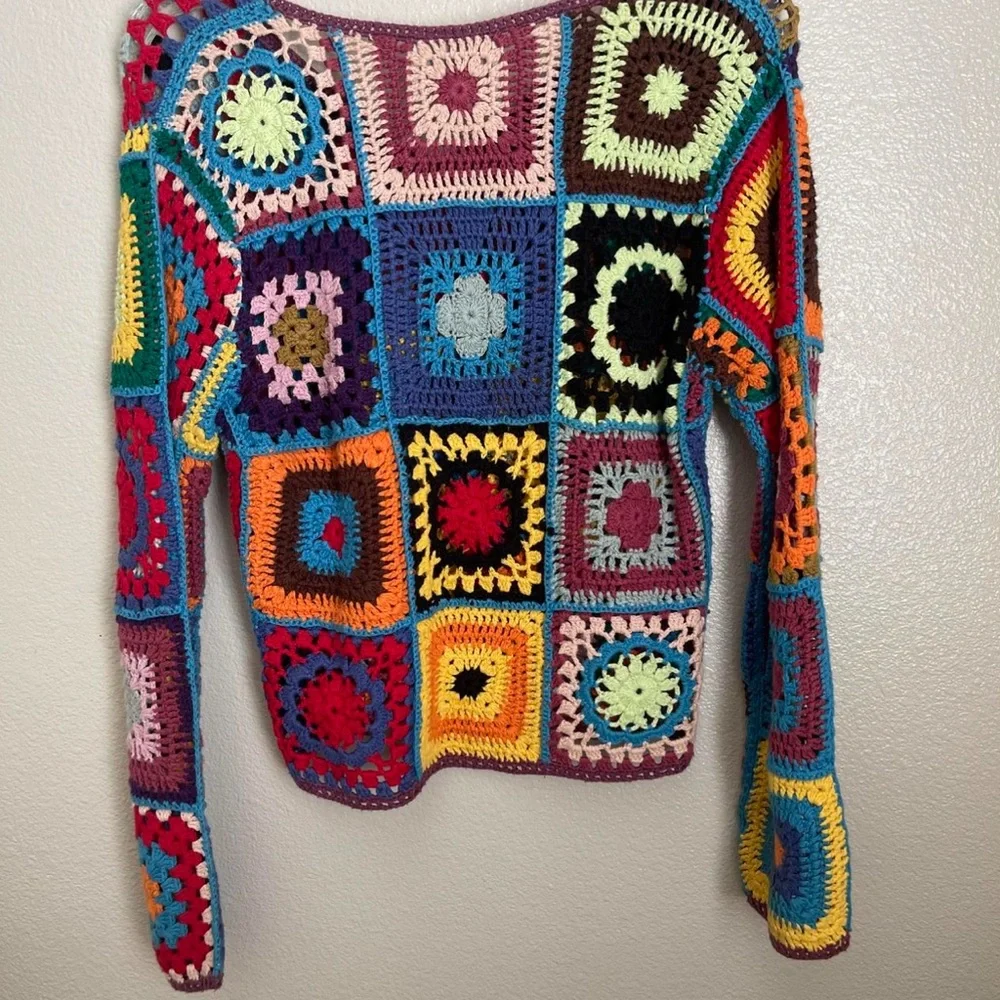 Express Colorful Patchwork Crochet Sweater - Picture 3 of 4